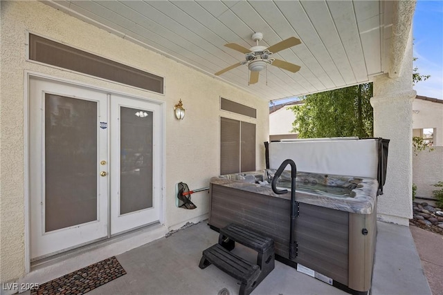 7460 Grassy Field Ct, Las Vegas, NV 89131 - view of patio with a hot tub, french doors, and ceiling fan
