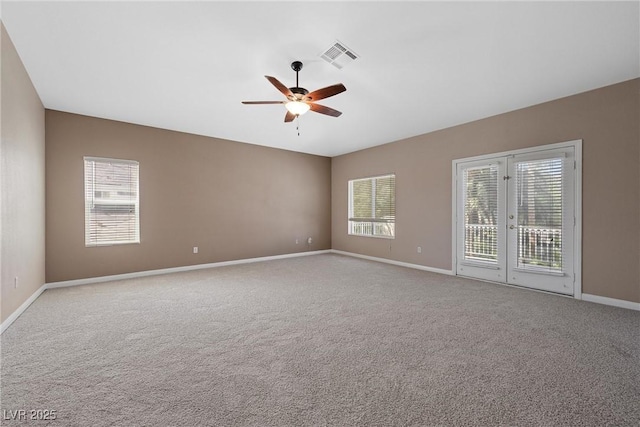 7460 Grassy Field Ct, Las Vegas, NV 89131 - carpeted empty room with ceiling fan, baseboards, and french doors