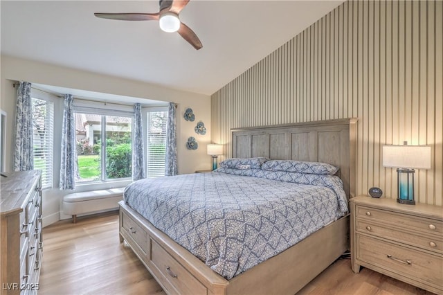 8513 Glenmount Dr, Las Vegas, NV 89134 - bedroom featuring light wood-type flooring, ceiling fan, and vaulted ceiling