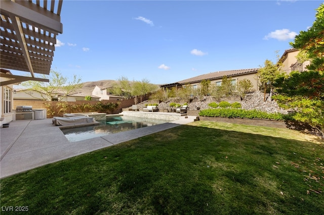12665 Cooks Bay Ct, Las Vegas, NV 89141 - view of yard featuring a patio area, a fenced backyard, a fenced in pool, and a pergola