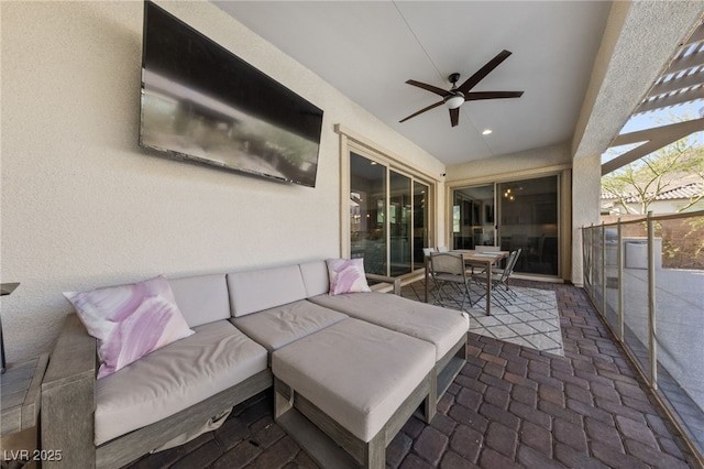 12665 Cooks Bay Ct, Las Vegas, NV 89141 - view of patio / terrace featuring outdoor lounge area, ceiling fan, and a lanai