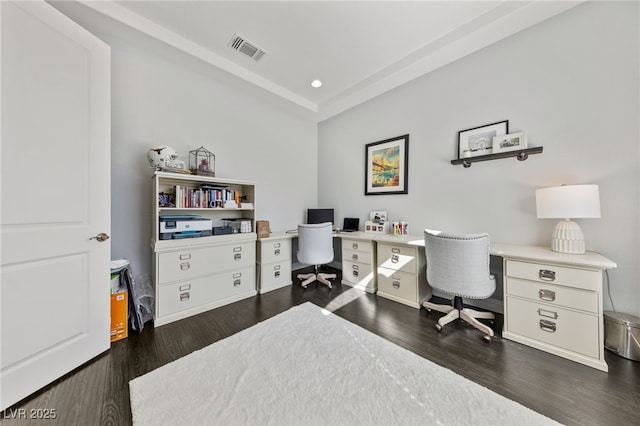 12665 Cooks Bay Ct, Las Vegas, NV 89141 - office space with visible vents, recessed lighting, and dark wood finished floors