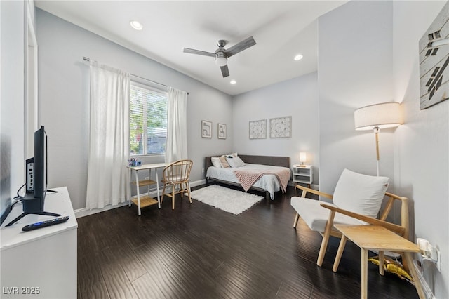 12665 Cooks Bay Ct, Las Vegas, NV 89141 - bedroom featuring dark wood-style flooring, baseboards, a ceiling fan, and recessed lighting