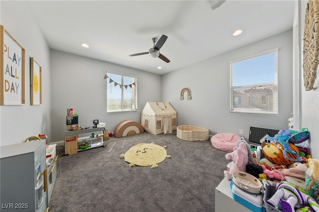 12665 Cooks Bay Ct, Las Vegas, NV 89141 - rec room with recessed lighting, a ceiling fan, and carpet floors