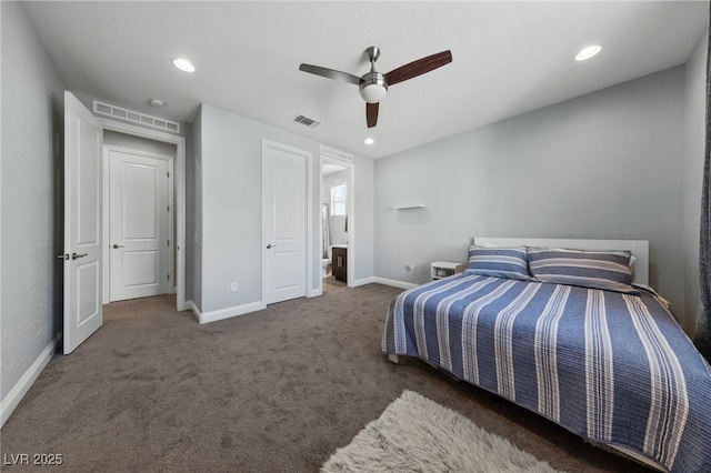 12665 Cooks Bay Ct, Las Vegas, NV 89141 - carpeted bedroom featuring recessed lighting, visible vents, baseboards, and ceiling fan