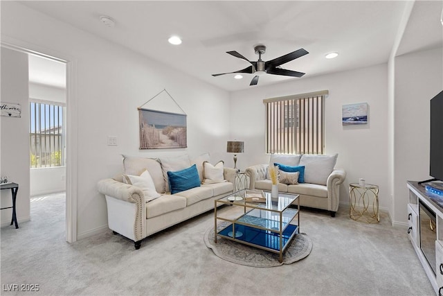 10052 Silver Comet Ct, Las Vegas, NV 89178 - living area with baseboards, recessed lighting, carpet floors, and a ceiling fan