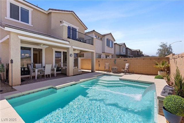 10052 Silver Comet Ct, Las Vegas, NV 89178 - view of pool with a fenced backyard, a patio area, and a ceiling fan