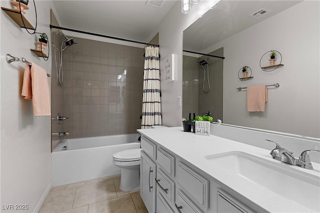 10052 Silver Comet Ct, Las Vegas, NV 89178 - bathroom featuring vanity, toilet, shower / bath combination with curtain, tile patterned floors, and baseboards