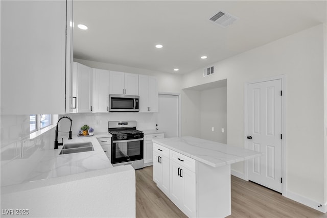 6509 Old Oxford Ave, Las Vegas, NV 89108 - kitchen featuring a sink, visible vents, light wood finished floors, and stainless steel appliances