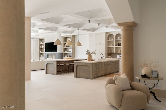 15 Vintage Canyon St, Las Vegas, NV 89141 - interior space featuring visible vents, decorative columns, beam ceiling, and coffered ceiling