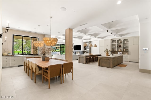 15 Vintage Canyon St, Las Vegas, NV 89141 - dining area featuring beamed ceiling, visible vents, recessed lighting, light tile patterned flooring, and coffered ceiling