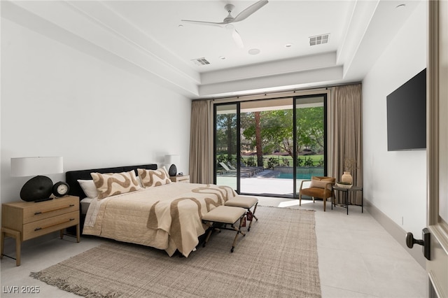15 Vintage Canyon St, Las Vegas, NV 89141 - bedroom with access to exterior, light tile patterned flooring, ceiling fan, and visible vents