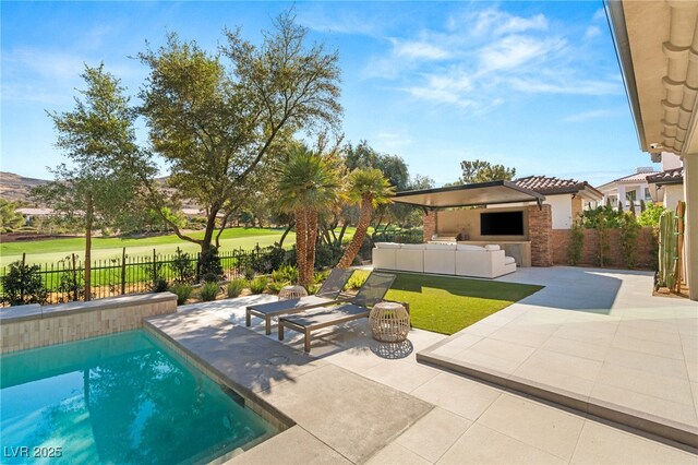 15 Vintage Canyon St, Las Vegas, NV 89141 - view of patio with exterior kitchen, a fenced backyard, and a fenced in pool