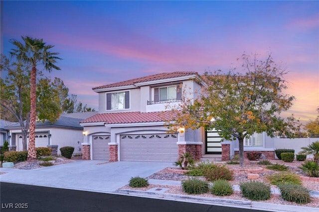 2236 Timber Rose Dr, Las Vegas, NV 89134 - view of front of house featuring a garage, driveway, stucco siding, and a tile roof