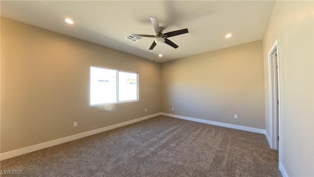 1931 Rose Ct, Pahrump, NV 89048 - spare room featuring dark carpet, a ceiling fan, and recessed lighting