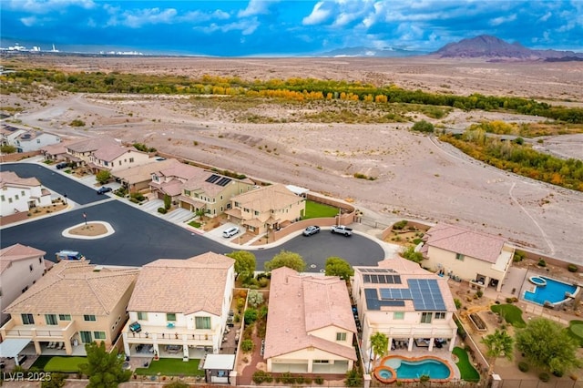 aerial view featuring a residential view and a mountain view