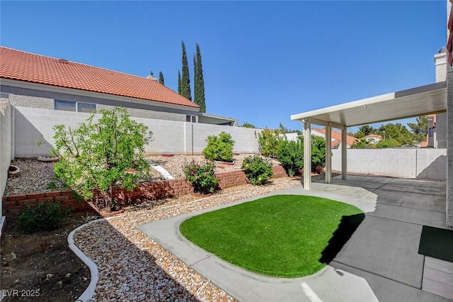 view of yard with a patio and a fenced backyard