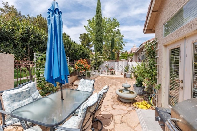 view of patio / terrace with outdoor dining space and a fenced backyard