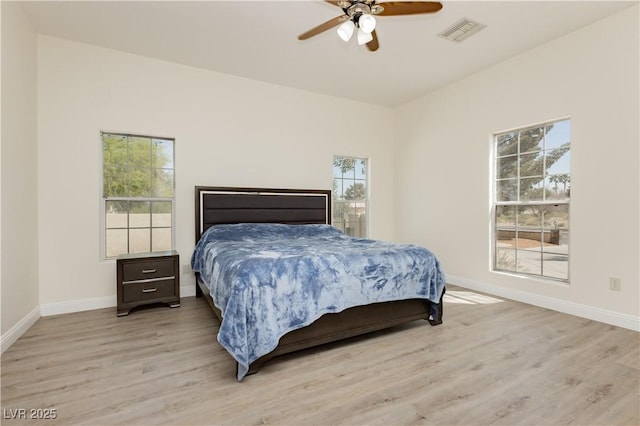 bedroom featuring visible vents, baseboards, and light wood-type flooring