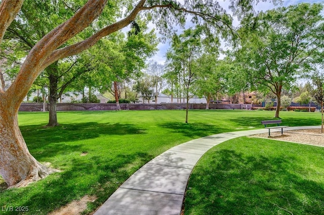 view of community featuring a lawn