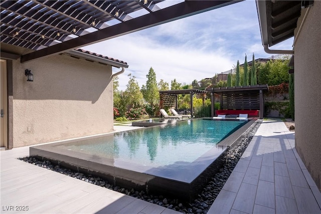 12119 Castilla Rain Ave, Las Vegas, NV 89138 - view of swimming pool with a pergola, an infinity pool, and a patio area