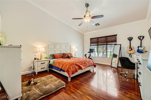 521 Dawn Cove Dr, Henderson, NV 89052 - bedroom with lofted ceiling, ornamental molding, wood finished floors, baseboards, and an office area
