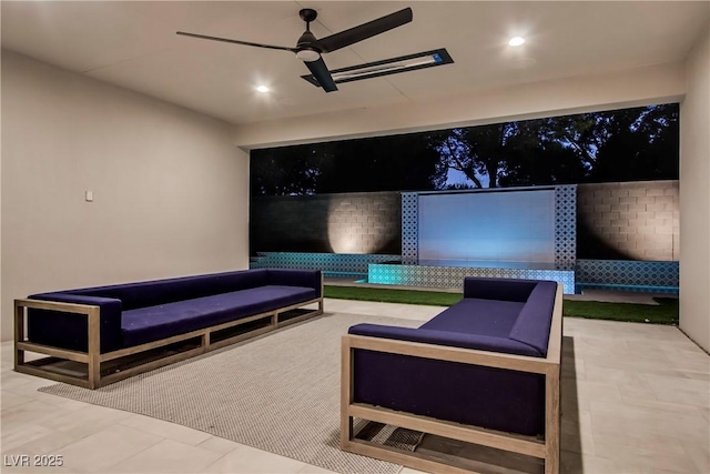 view of patio / terrace featuring fence and a ceiling fan