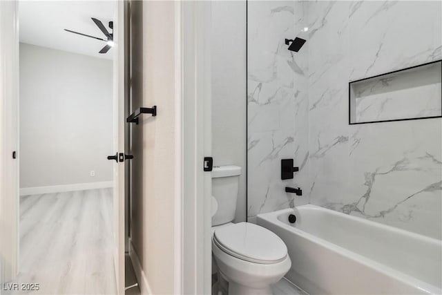1185 Via Casa Palermo, Henderson, NV 89011 - bathroom featuring ceiling fan, toilet, wood finished floors, and  shower combination