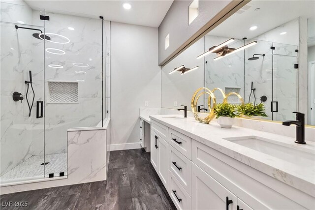 1185 Via Casa Palermo, Henderson, NV 89011 - full bathroom with a sink, a marble finish shower, and double vanity
