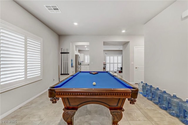 8351 Gold River Ct, Las Vegas, NV 89113 - game room with baseboards, visible vents, recessed lighting, pool table, and light tile patterned floors