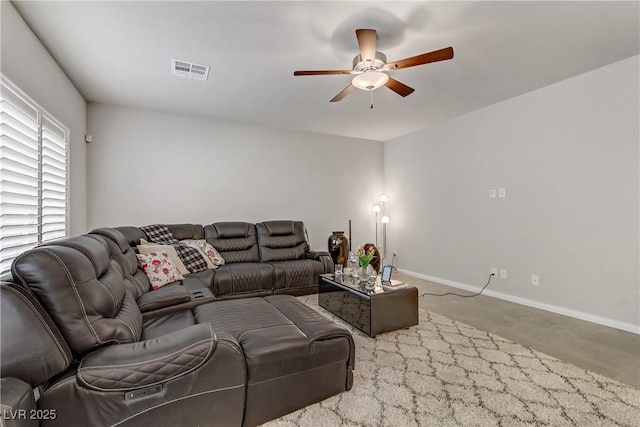 8351 Gold River Ct, Las Vegas, NV 89113 - living room with baseboards, a ceiling fan, and visible vents