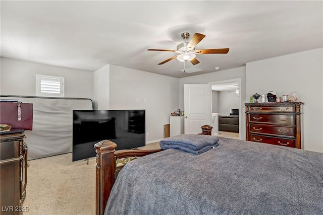 8351 Gold River Ct, Las Vegas, NV 89113 - bedroom featuring visible vents, a ceiling fan, and light carpet