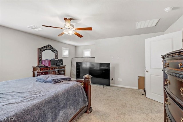 8351 Gold River Ct, Las Vegas, NV 89113 - bedroom featuring baseboards, visible vents, a ceiling fan, and light colored carpet
