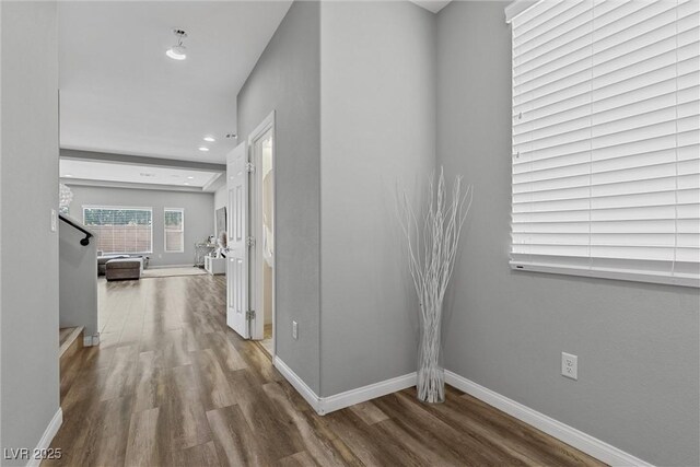 5419 Holding Ave, Las Vegas, NV 89139 - hall with wood finished floors, baseboards, and recessed lighting