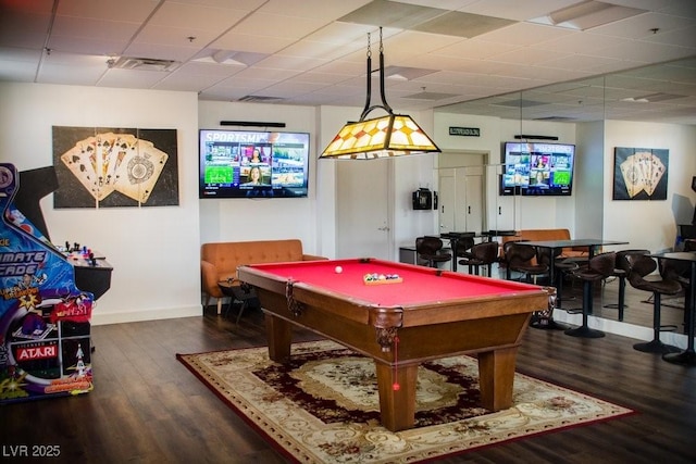 109 Reverie Heights Ave, Henderson, NV 89011 - playroom with billiards table, baseboards, wood finished floors, and a drop ceiling