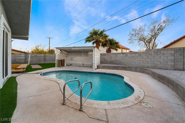 view of pool with a fenced in pool, a patio area, and a fenced backyard