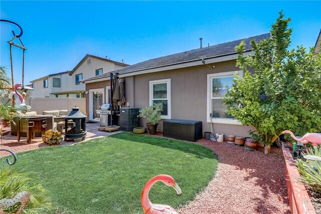 448 Bright Moon Ave, North Las Vegas, NV 89084 - rear view of house with stucco siding, a patio area, and a shingled roof