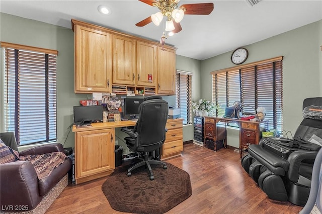 4878 Friar Tuck Ave, Las Vegas, NV 89130 - office space featuring a ceiling fan, healthy amount of natural light, wood finished floors, and recessed lighting