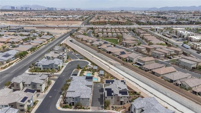 bird's eye view featuring a mountain view and a residential view