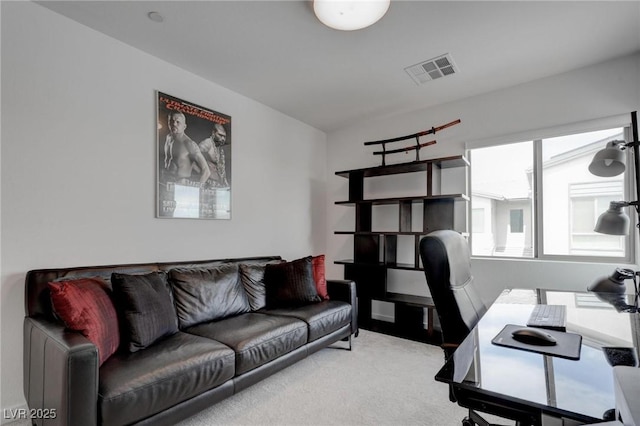 carpeted home office featuring visible vents