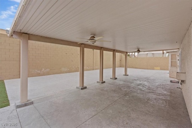 view of patio with ceiling fan and a fenced backyard
