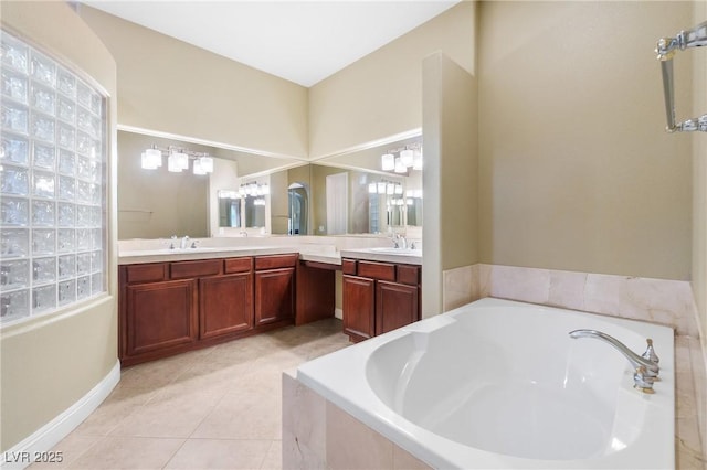 1111 Casa Palermo Cir, Henderson, NV 89011 - full bathroom with tile patterned floors, vanity, baseboards, and a garden tub