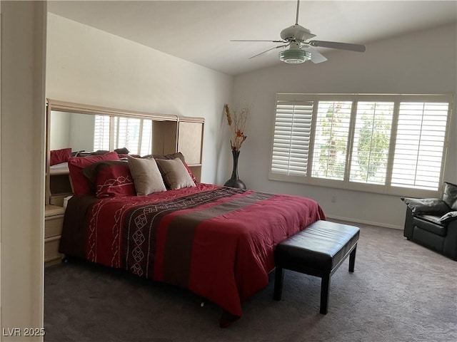 3024 Pismo Beach Dr, Las Vegas, NV 89128 - bedroom featuring multiple windows, carpet floors, lofted ceiling, and ceiling fan