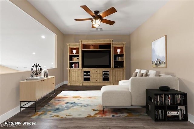 4212 Hawks Glide Ave, North Las Vegas, NV 89084 - living room with a ceiling fan and dark wood-style flooring