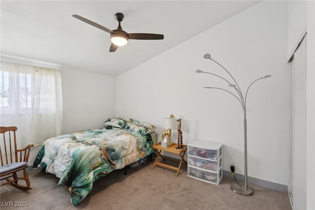 bedroom with carpet flooring and a ceiling fan