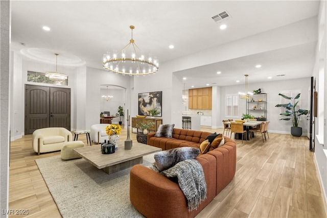 800 Jody Brook Ct, Las Vegas, NV 89145 - living area with a chandelier, light wood-style floors, baseboards, and recessed lighting