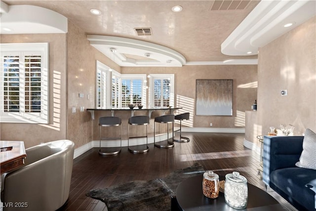 5020 Spanish Heights Dr, Las Vegas, NV 89148 - bar area featuring hardwood / wood-style flooring, baseboards, and recessed lighting