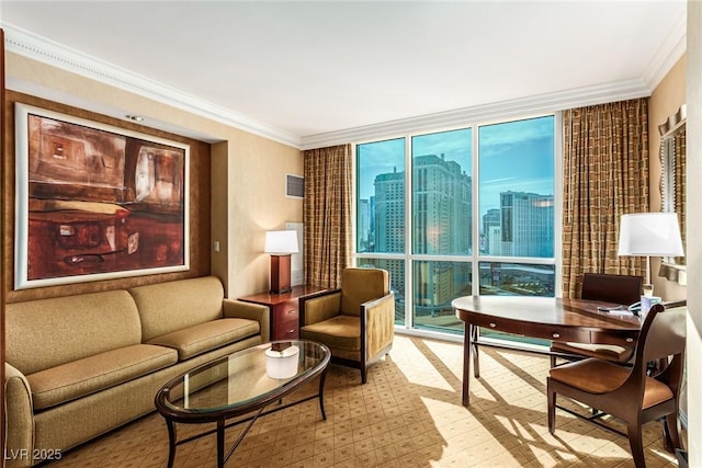 145 E Harmon Ave Unit 2019, Las Vegas, NV 89109 - living area featuring floor to ceiling windows, a wealth of natural light, and ornamental molding