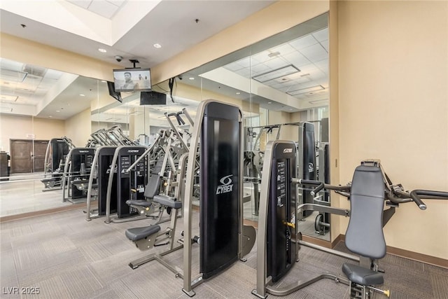 145 E Harmon Ave Unit 2019, Las Vegas, NV 89109 - exercise room featuring recessed lighting, baseboards, and carpet floors