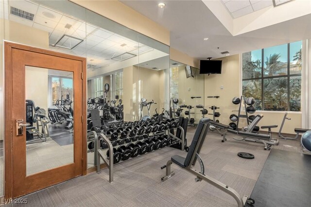 145 E Harmon Ave Unit 2019, Las Vegas, NV 89109 - exercise room with visible vents and a drop ceiling